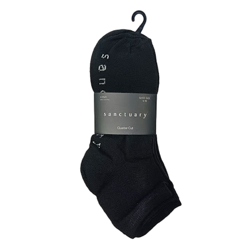 6pk Sanctuary Women's Socks, Quarter or Ankle Length - shoe size 5-10