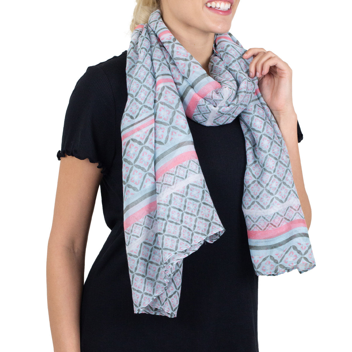Tickled Pink 70 x 34” Diamond Print Scarf – Semi-Sheer, Light
