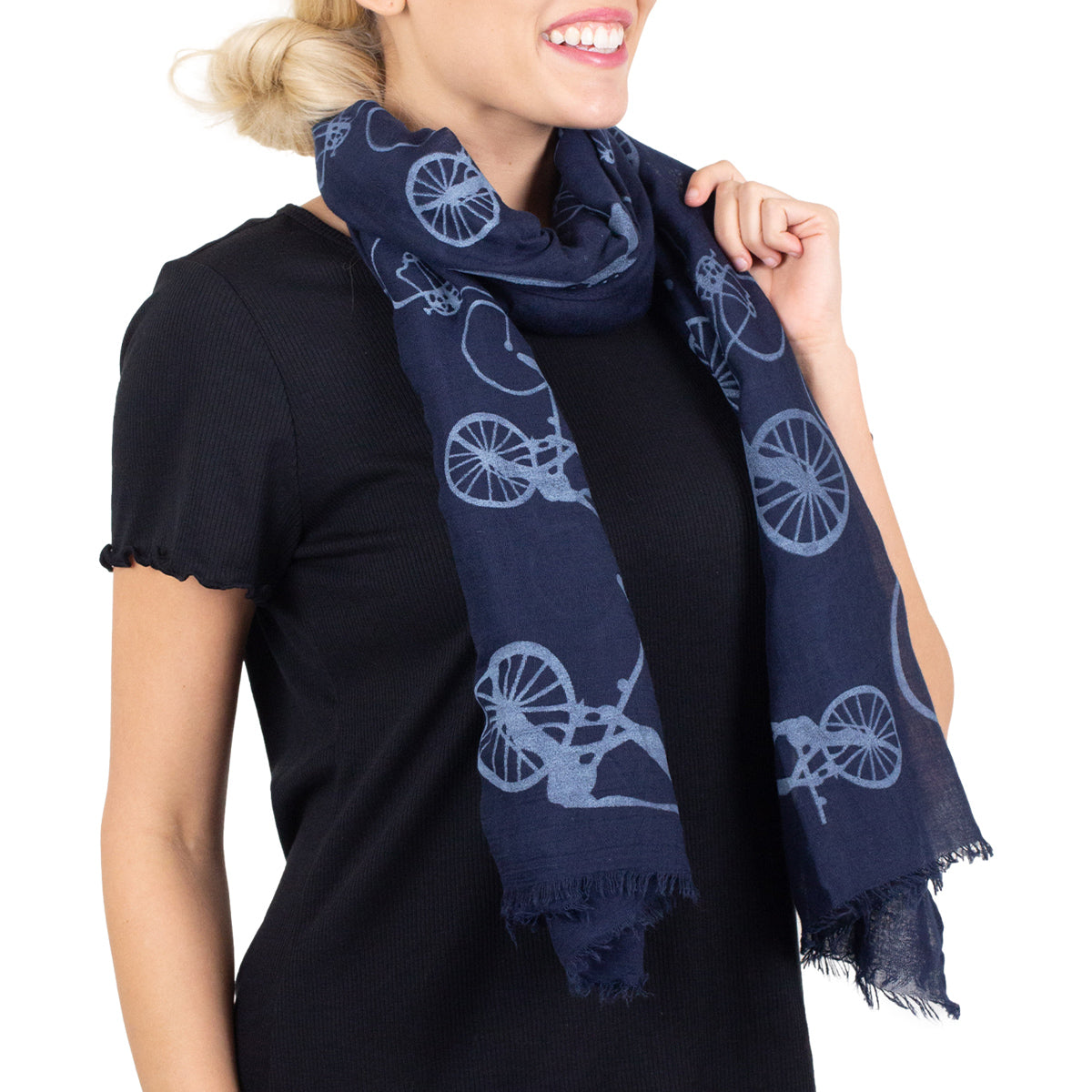 Tickled Pink 70 x 26” Bicycle Print Scarf – Semi-Sheer, Light