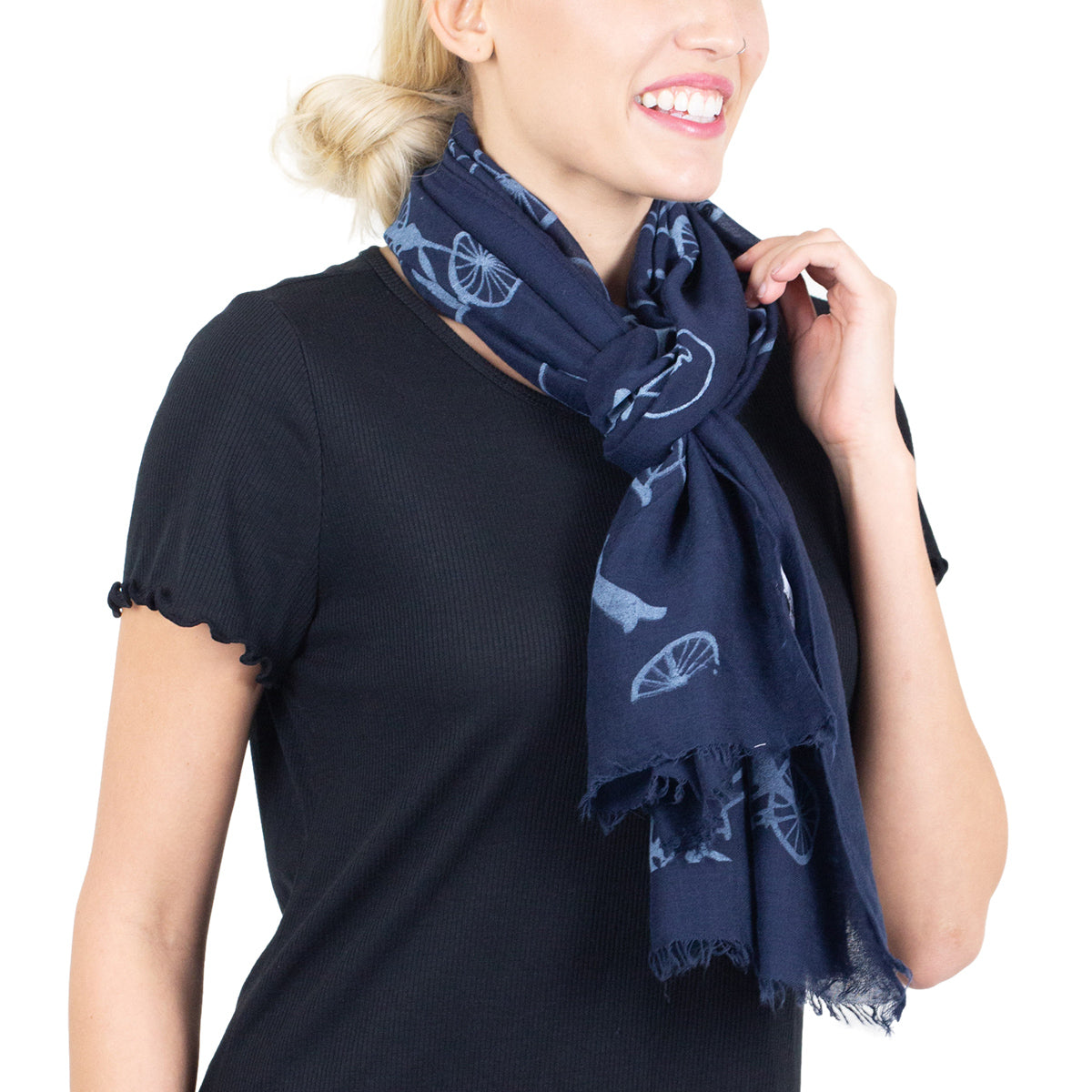 Tickled Pink 70 x 26” Bicycle Print Scarf – Semi-Sheer, Light