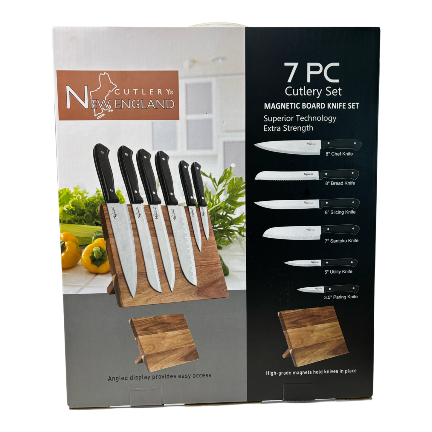 7pc New England Cutlery Carbon Steel Knife Set With Magnetic Board