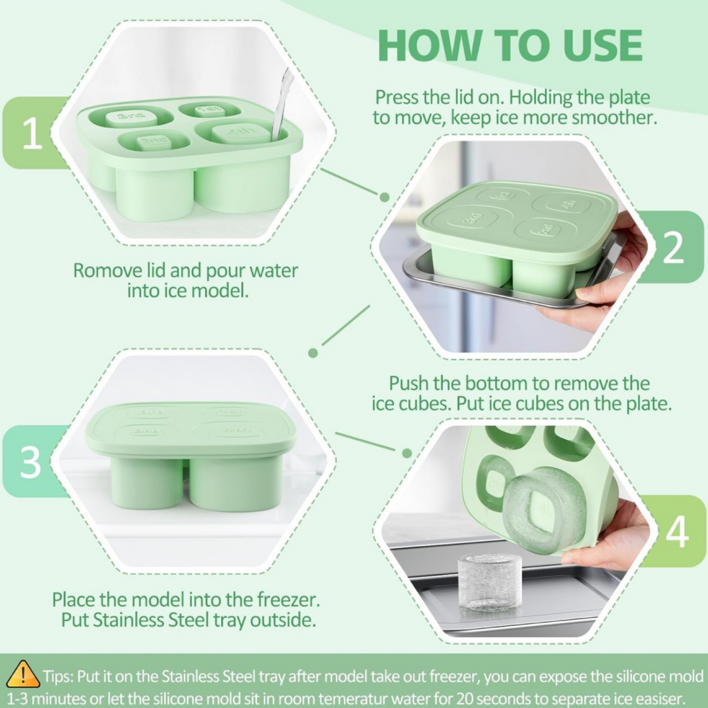 Silicone Ice Cube Tray, Hollow Ice Mold For Stanley Cups & Drinks - w/ Lid