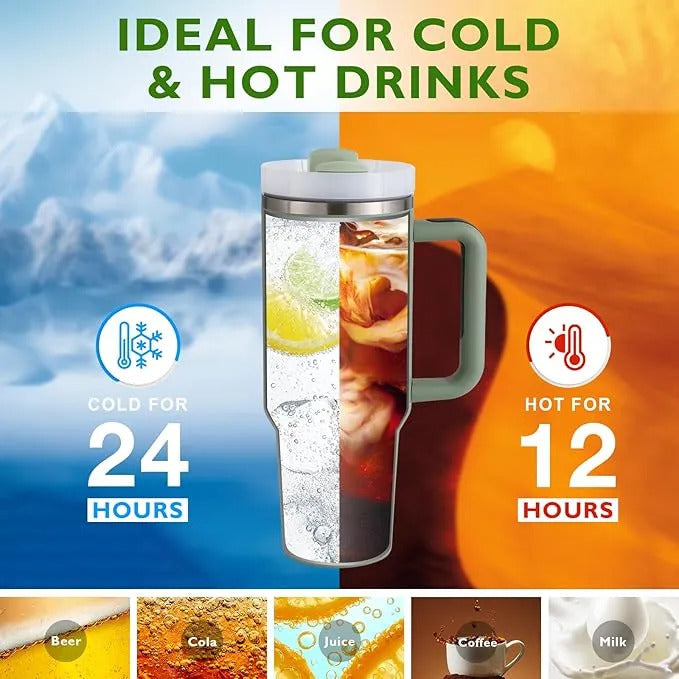 40 oz Lemon Print Stainless Steel Tumbler – Insulated Mug with Handle, Lid & Straw