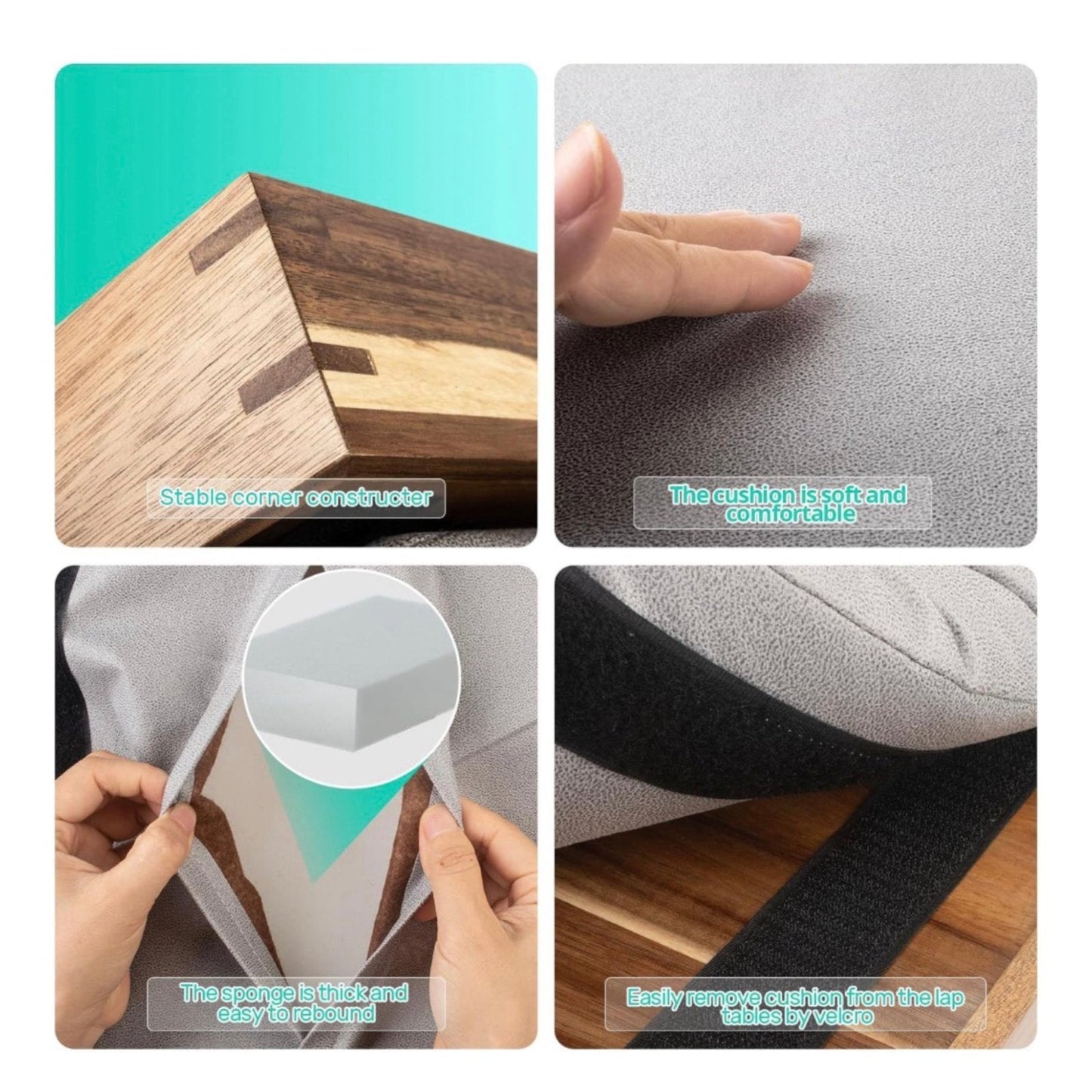 17" Acacia Wood Lap Desk with Detachable Cushion & Phone Holder - Breakfast in Bed