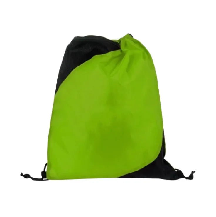 2 Pack Neon Green Durable Sportpack –  Drawstring Gym Bags with Zippered Mesh Pocket