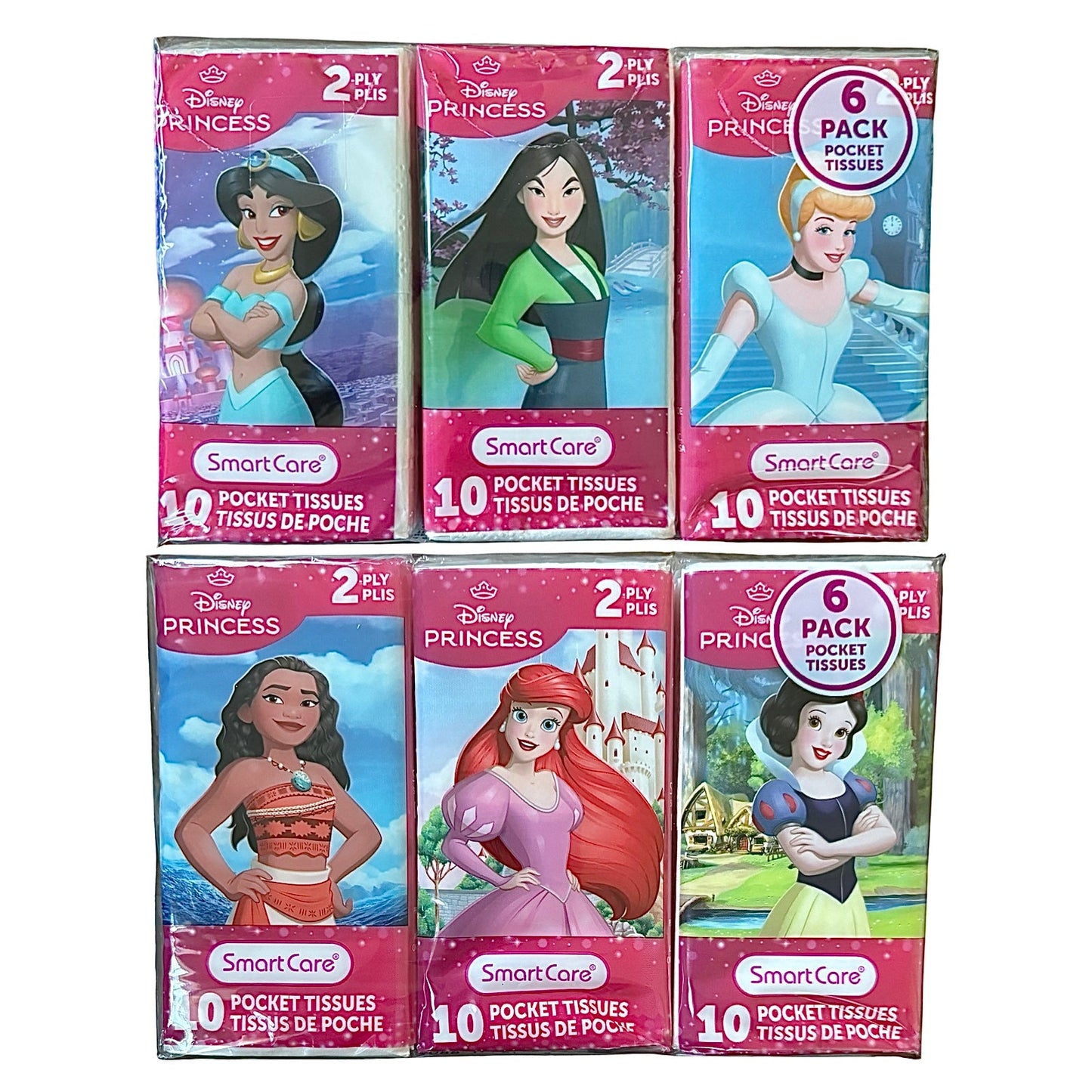 6pk of Resealable Disney Princess Pocket Tissues -  60 Sheets Total