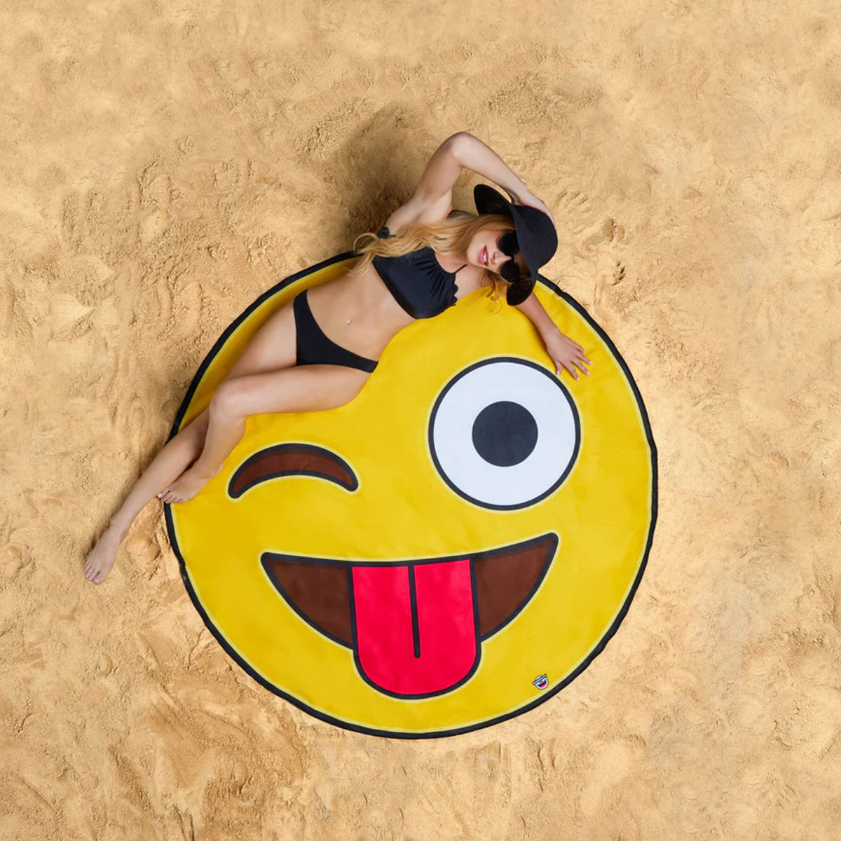 BigMouth Giant Winking Emoji With Tongue 5 Ft Soft Beach Blanket