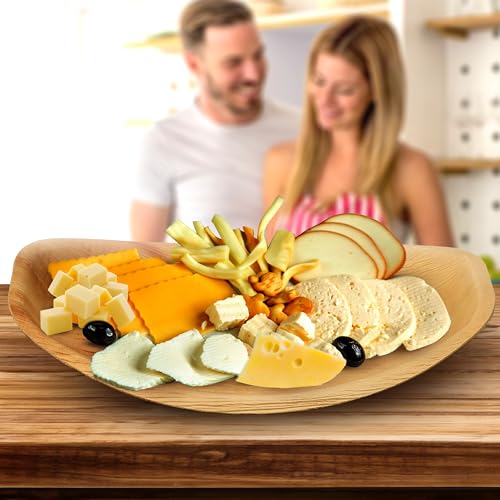 Oval Disposable Charcuterie Boards with Small Dip Bowls – Set of 10 – 16.5″ x 10.5″