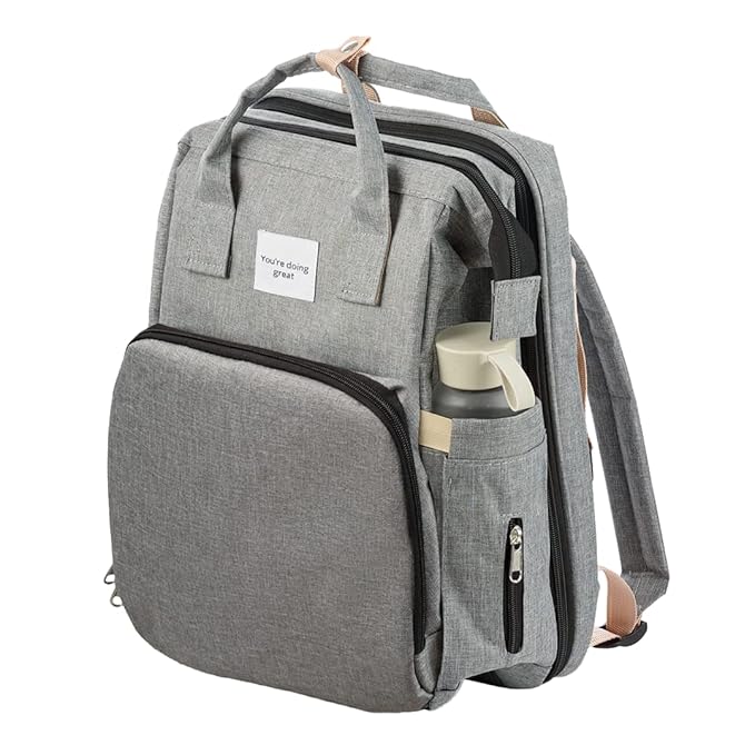 Large Grey Diaper Bag Backpack with Bassinet & Changing Station – Waterproof & Versatile