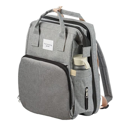 Large Grey Diaper Bag Backpack with Bassinet & Changing Station – Waterproof & Versatile