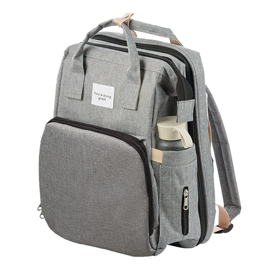 Large Grey Diaper Bag Backpack with Bassinet & Changing Station – Waterproof & Versatile