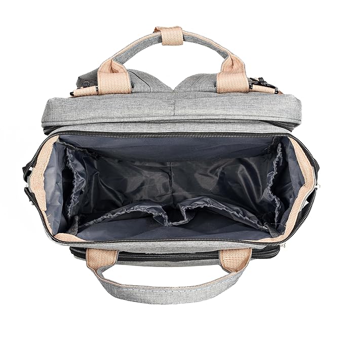 Large Grey Diaper Bag Backpack with Bassinet & Changing Station – Waterproof & Versatile