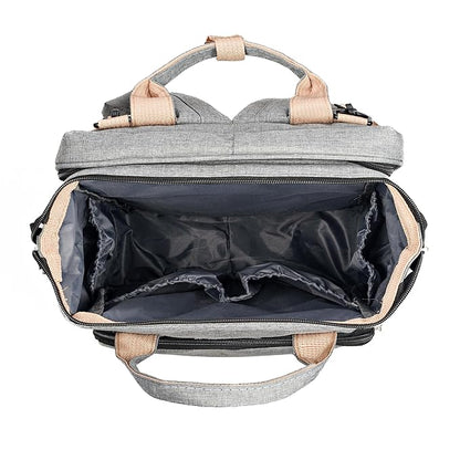 Large Grey Diaper Bag Backpack with Bassinet & Changing Station – Waterproof & Versatile