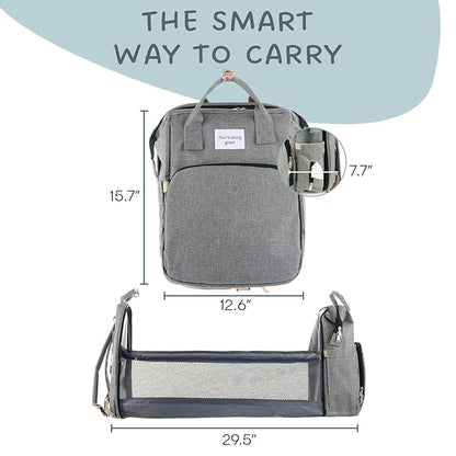 Large Grey Diaper Bag Backpack with Bassinet & Changing Station – Waterproof & Versatile