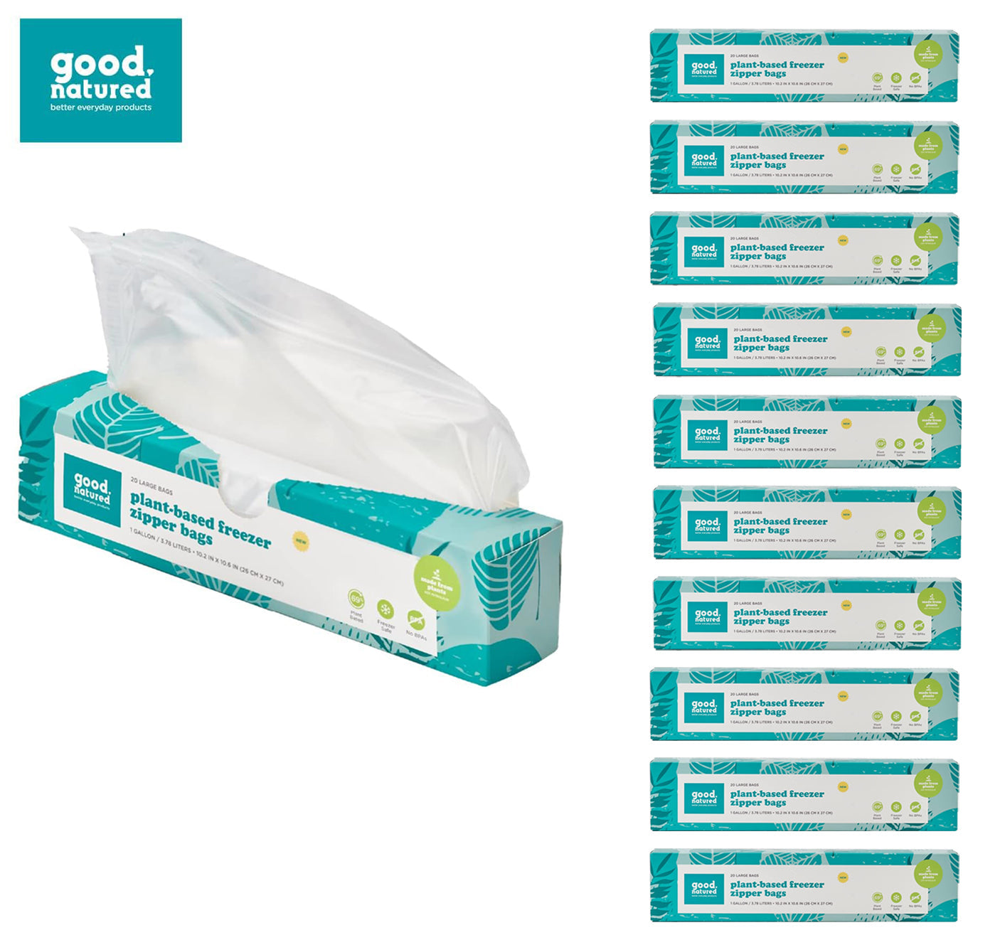 Plant-Based 1 Gallon Freezer Bags – 20pc Resealable Zipper Bags for Food Storage (Choose Qty)