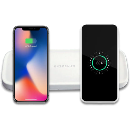 ENTERMAX Dual Wireless Charging Pad – 18W Fast Qi Charger for iPhone, Samsung & AirPods