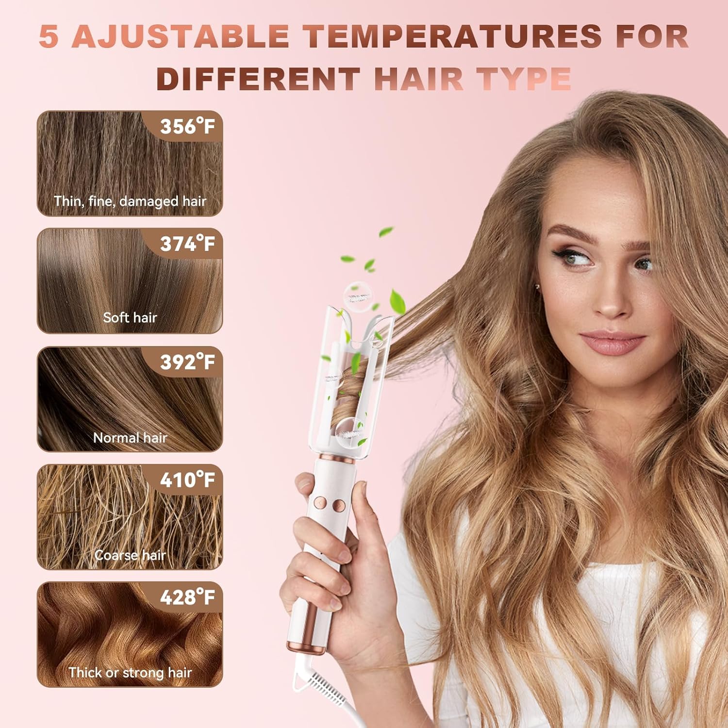 Automatic Hair Curler – One-Touch Rotating Curling Iron with 5 Temperature Settings