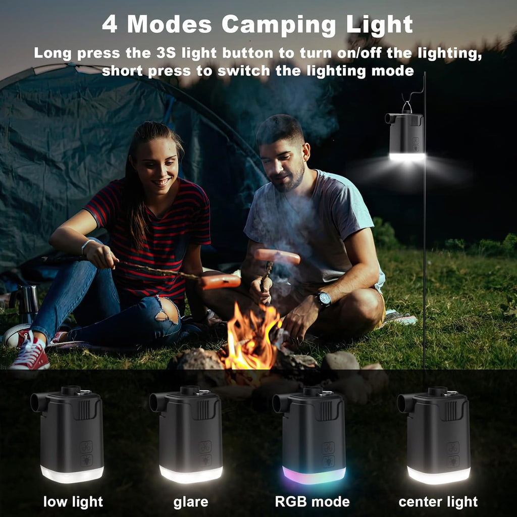 Mini Air Pump with LED Light, 5 Nozzles & 4000mAh Rechargeable Power Bank