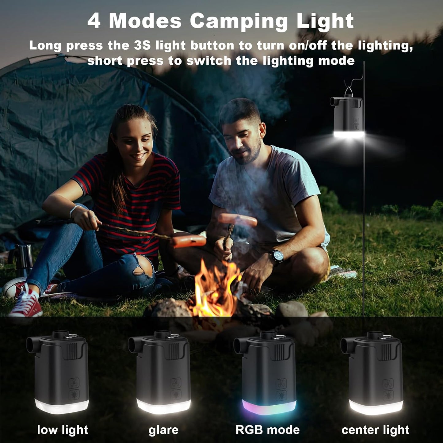 Mini Air Pump with LED Light, 5 Nozzles & 4000mAh Rechargeable Power Bank