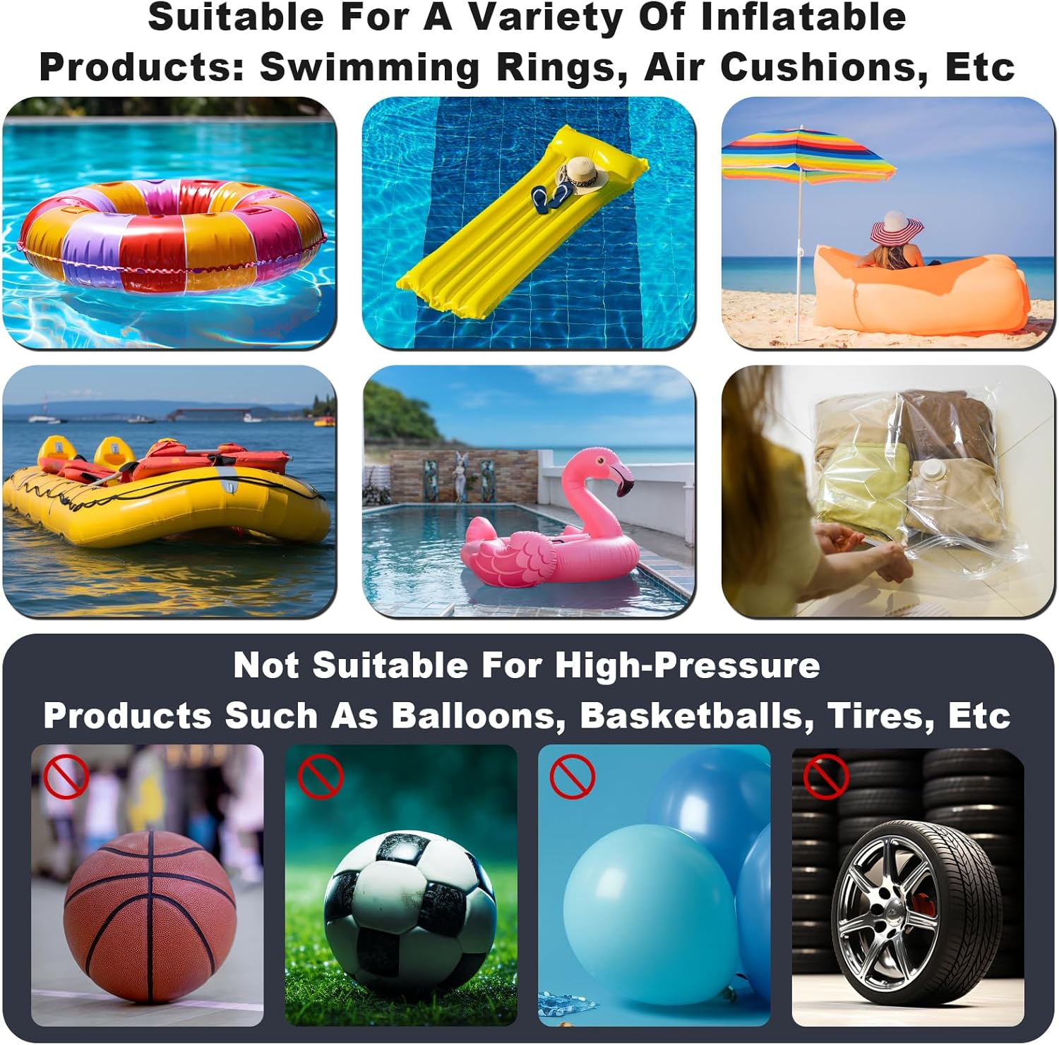 Mini Air Pump with LED Light, 5 Nozzles & 4000mAh Rechargeable Power Bank