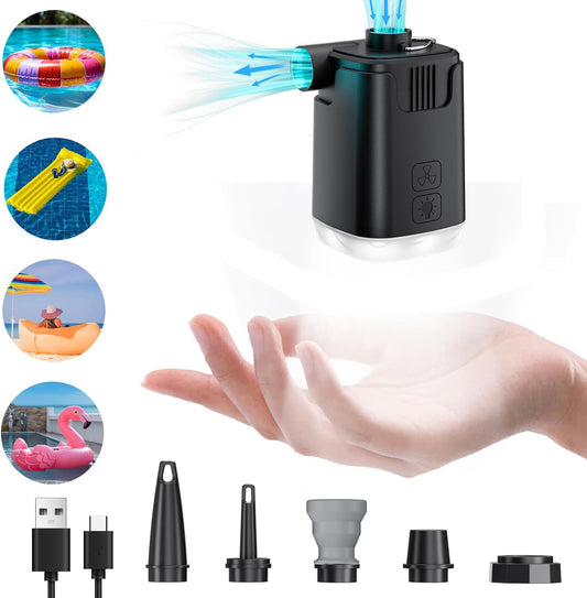 Mini Air Pump with LED Light, 5 Nozzles & 4000mAh Rechargeable Power Bank