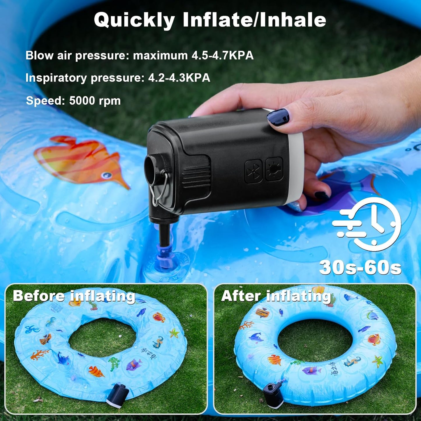 Mini Air Pump with LED Light, 5 Nozzles & 4000mAh Rechargeable Power Bank