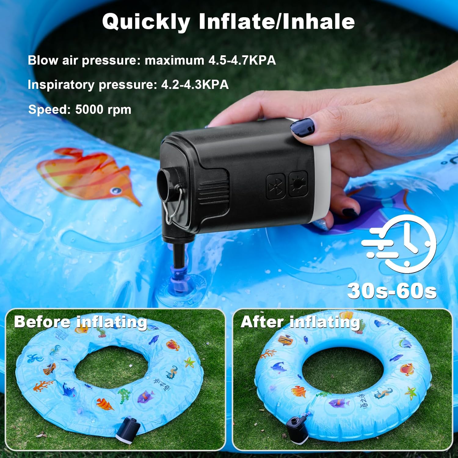 Mini Air Pump with LED Light, 5 Nozzles & 4000mAh Rechargeable Power Bank