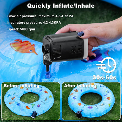 Mini Air Pump with LED Light, 5 Nozzles & 4000mAh Rechargeable Power Bank