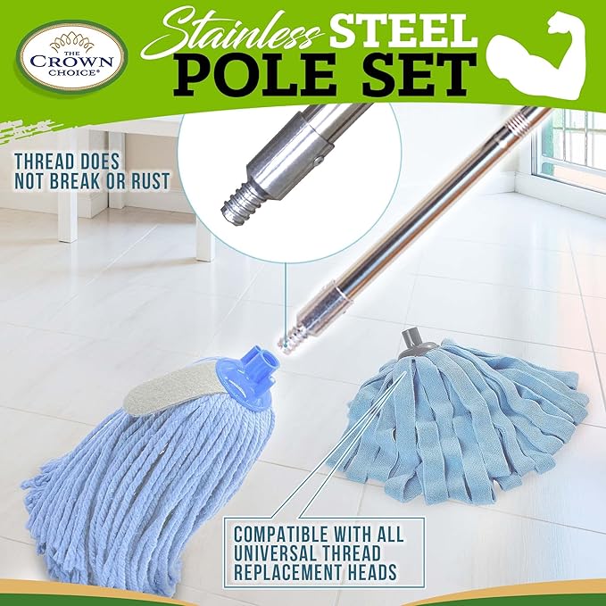 Adjustable 54" Stainless Steel Mop Handle Replacement Pole  – Durable, Rust-Free, and Compatible with Standard Mop Heads