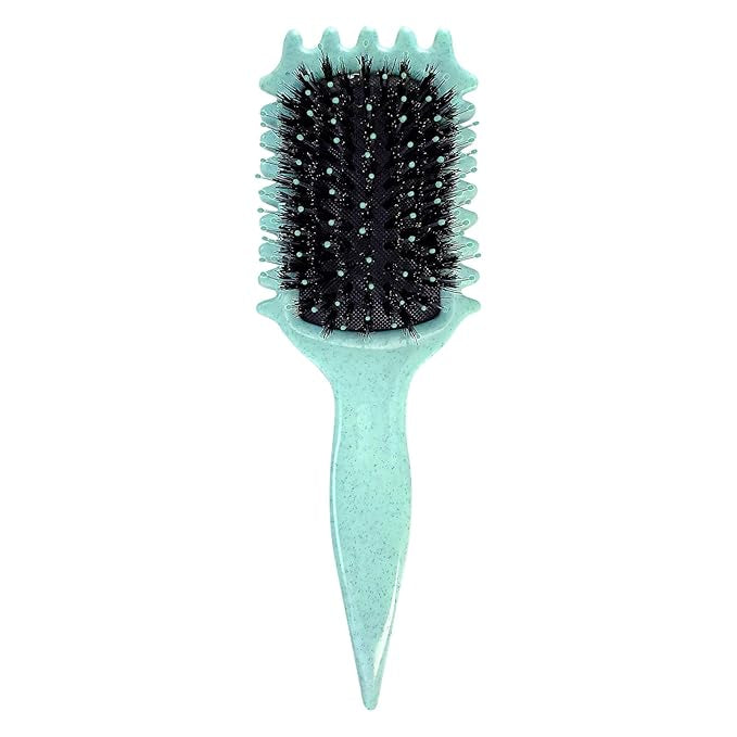 Boar Bristle Curly Hair Styling Brush – Detangling, Shaping & Defining Curls for Women & Men (Green)