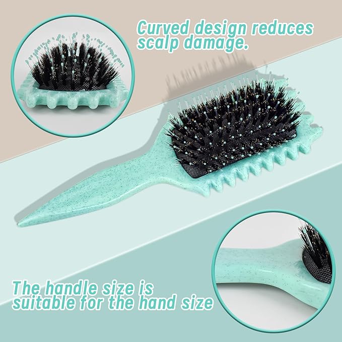 Boar Bristle Curly Hair Styling Brush – Detangling, Shaping & Defining Curls for Women & Men (Green)