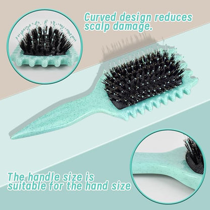 Boar Bristle Curly Hair Styling Brush – Detangling, Shaping & Defining Curls for Women & Men (Green)