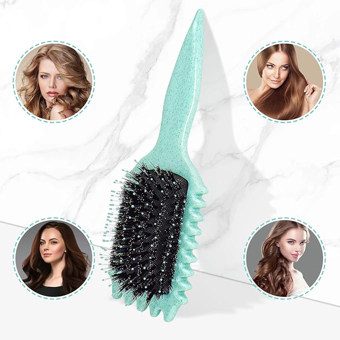 Boar Bristle Curly Hair Styling Brush – Detangling, Shaping & Defining Curls for Women & Men (Green)
