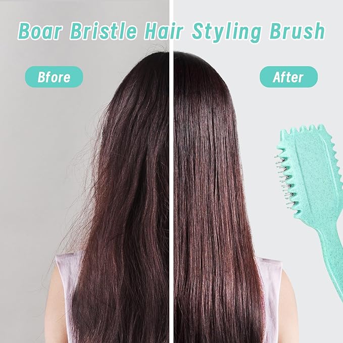 Boar Bristle Curly Hair Styling Brush – Detangling, Shaping & Defining Curls for Women & Men (Green)