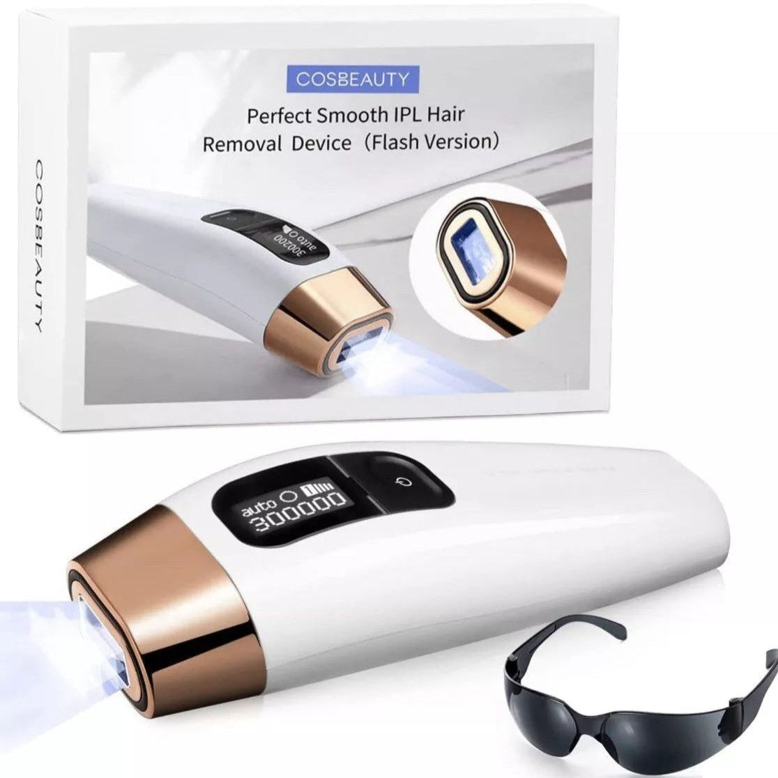 IPL Laser Hair Removal System – 5 Power Levels, 2 Modes, Skin Sensor, OLED Display, Includes Sunglasses by CosBeauty