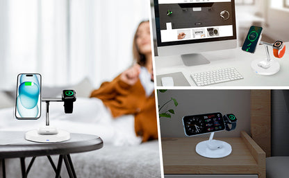 3-in-1 Magnetic Wireless Charger Stand – Fast Charging Station for iPhone, Apple Watch & AirPods (White)