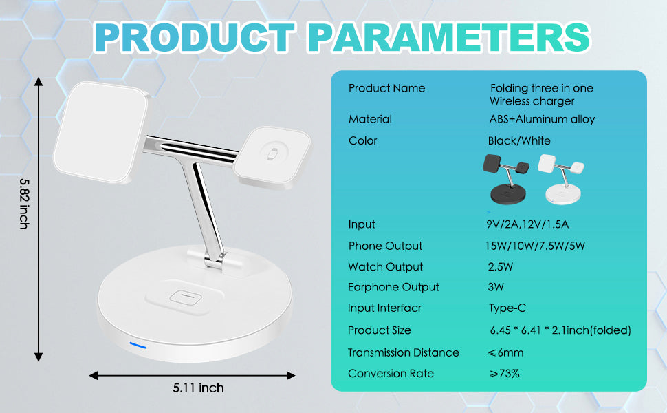3-in-1 Magnetic Wireless Charger Stand – Fast Charging Station for iPhone, Apple Watch & AirPods (White)