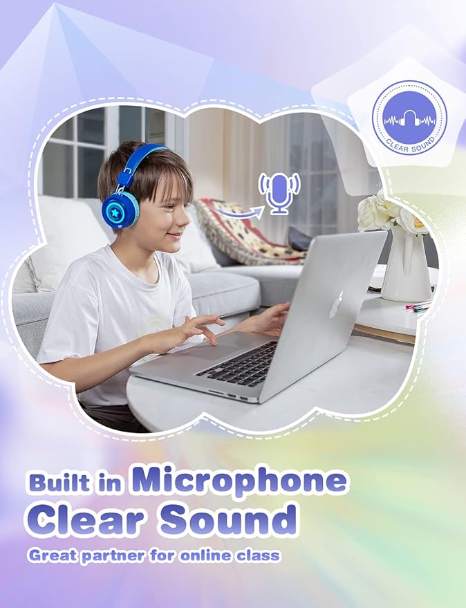 Kids Bluetooth Headphones with HD Sound, RGB Lights & 32 Hour Playtime