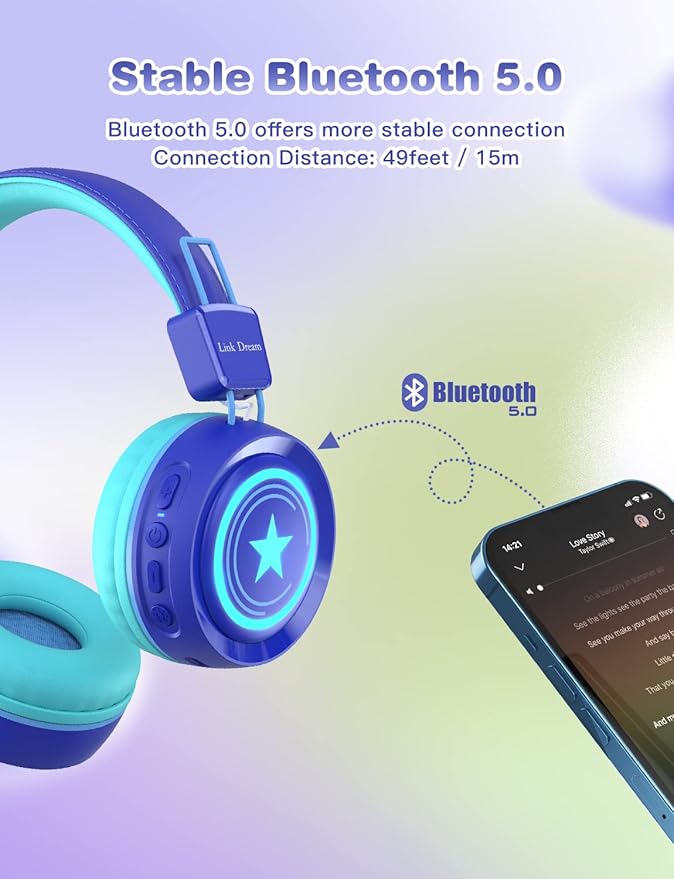 Kids Bluetooth Headphones with HD Sound, RGB Lights & 32 Hour Playtime