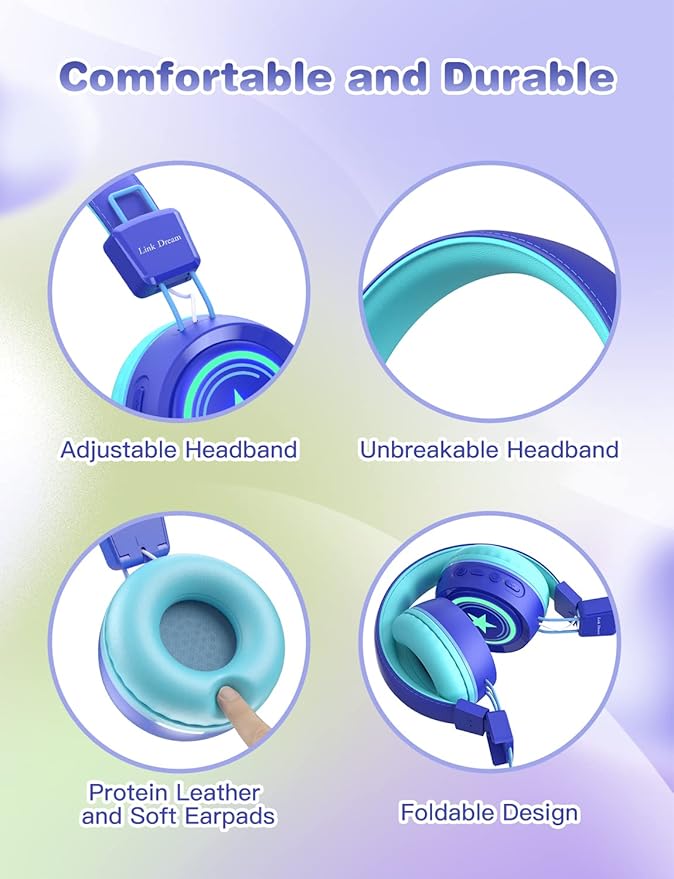 Kids Bluetooth Headphones with HD Sound, RGB Lights & 32 Hour Playtime