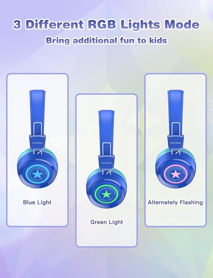 Kids Bluetooth Headphones with HD Sound, RGB Lights & 32 Hour Playtime