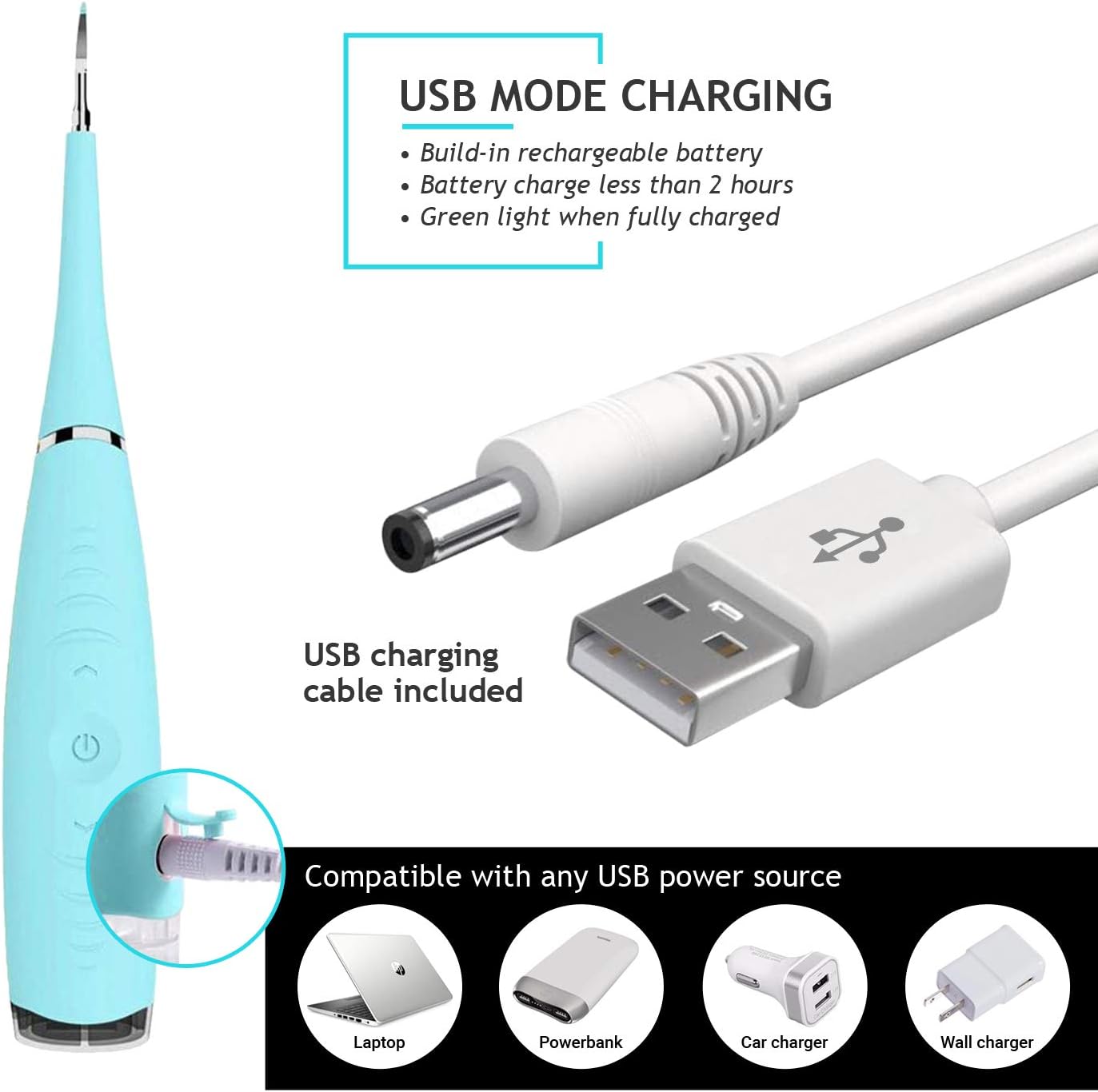 Dental Calculus Remover with USB Charging & Mirror – 5-Speed Tartar & Plaque Cleaner