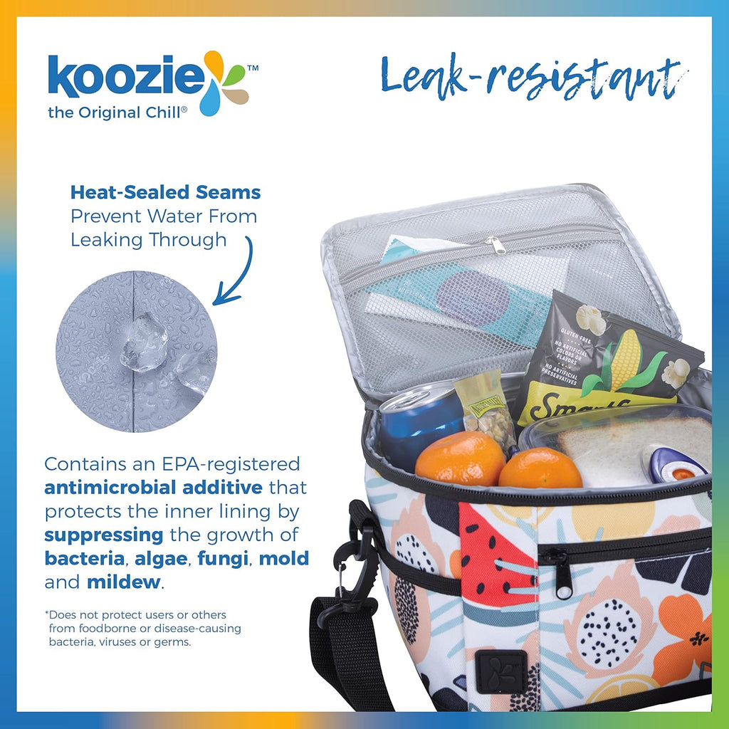 KOOZIE Small Insulated Lunch Cooler – 6-Can Soft Sided Bag – Tutti Fruitti Design
