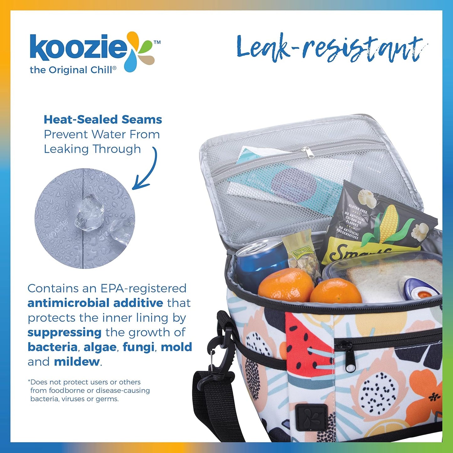 KOOZIE Small Insulated Lunch Cooler – 6-Can Soft Sided Bag – Tutti Fruitti Design