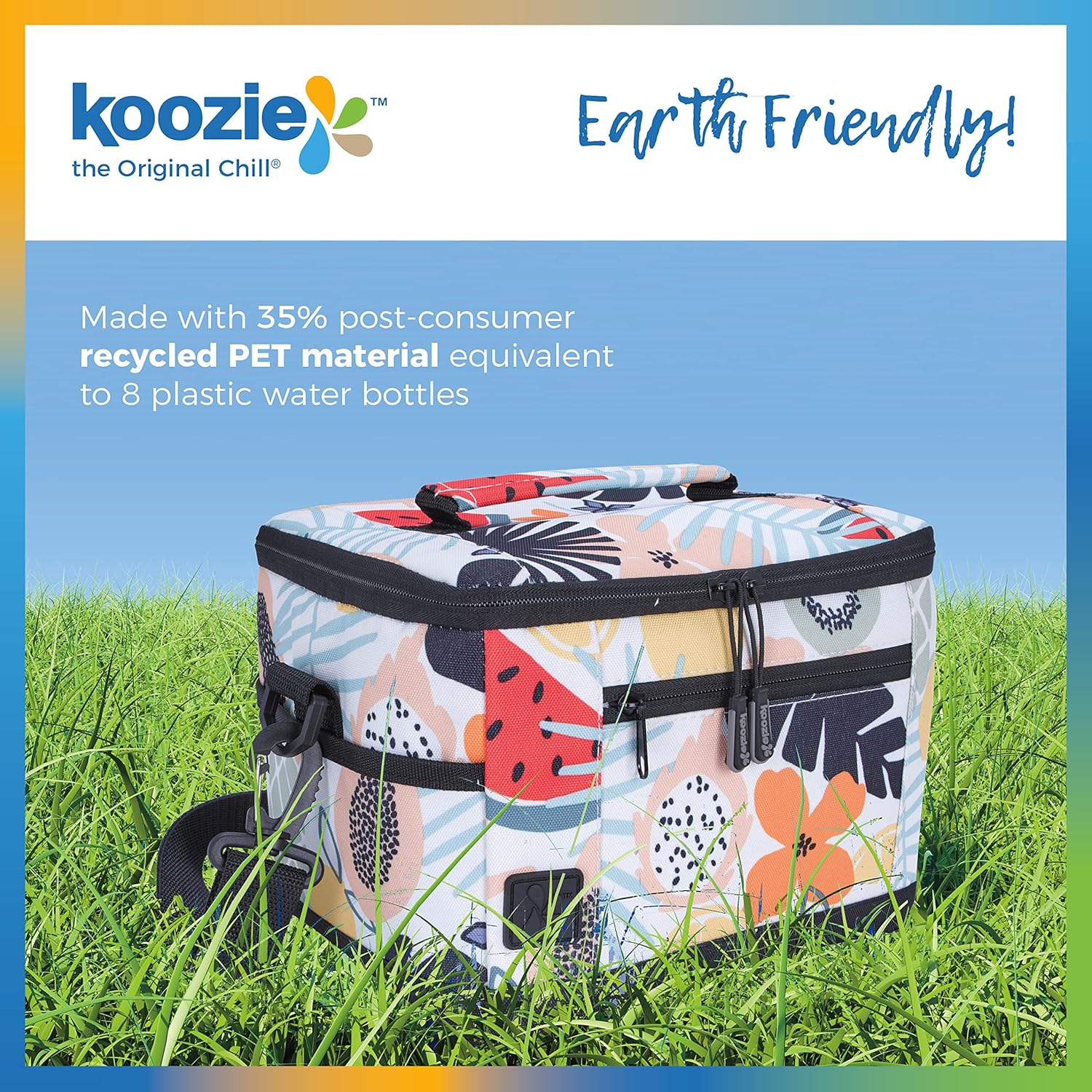 KOOZIE Small Insulated Lunch Cooler – 6-Can Soft Sided Bag – Tutti Fruitti Design