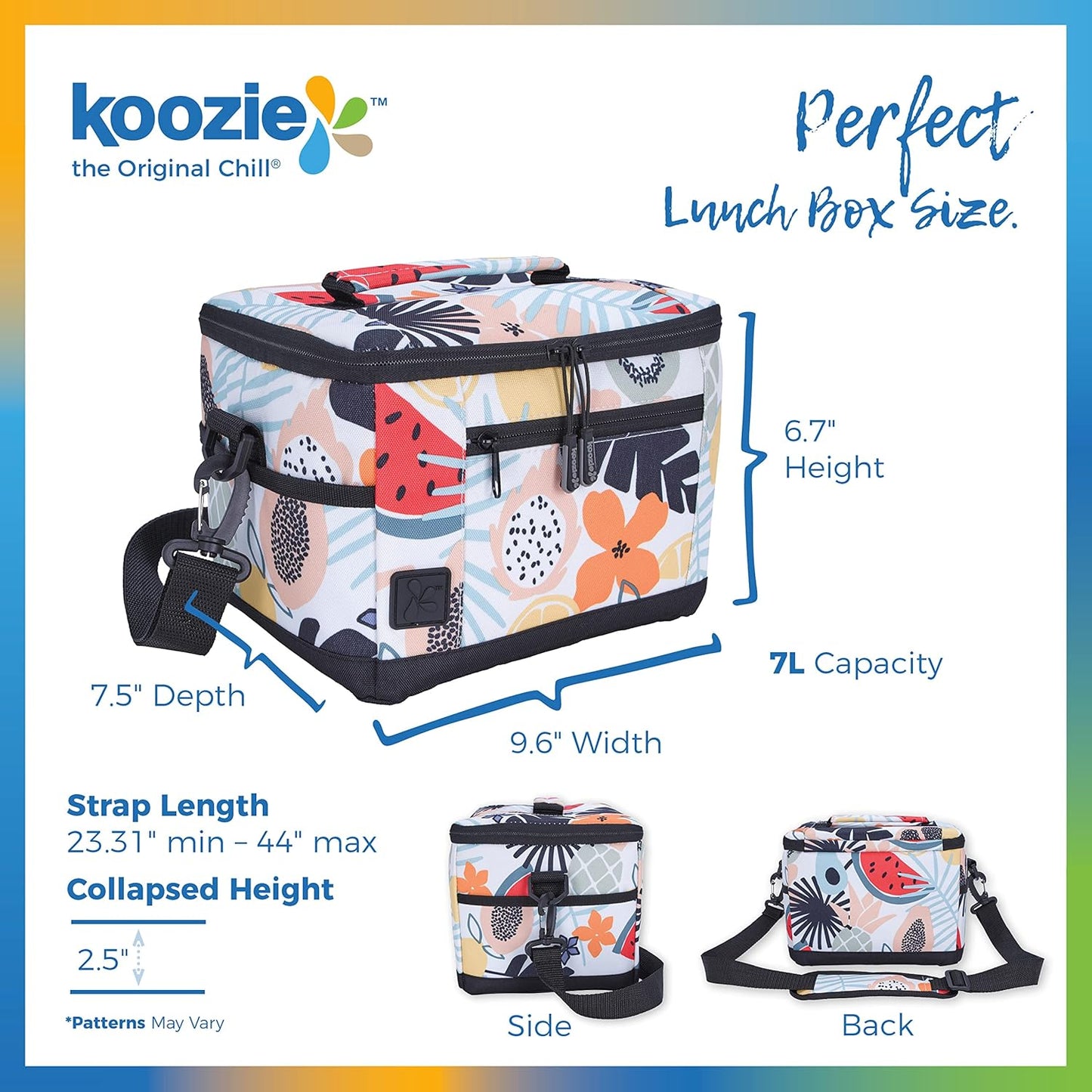 KOOZIE Small Insulated Lunch Cooler – 6-Can Soft Sided Bag – Tutti Fruitti Design