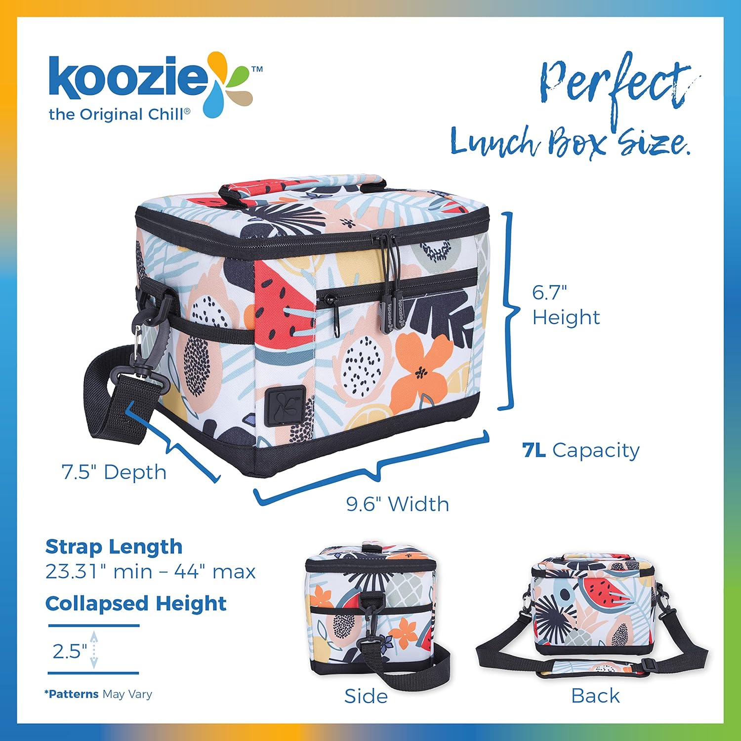 KOOZIE Small Insulated Lunch Cooler – 6-Can Soft Sided Bag – Tutti Fruitti Design