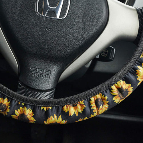 Sunflower Steering Wheel Cover with Matching Keychain – Neoprene, Universal Fit