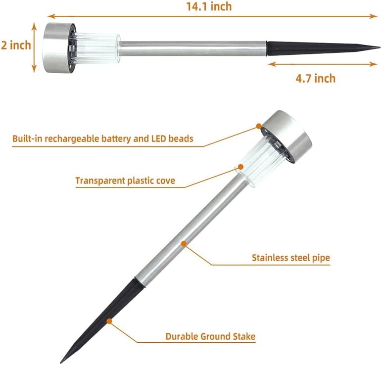16 Pack - Stainless Steel Solar Pathway Lights – Waterproof LED Garden Stakes