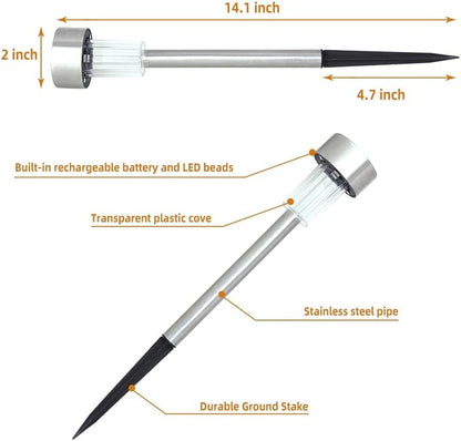 16 Pack - Stainless Steel Solar Pathway Lights – Waterproof LED Garden Stakes